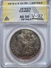 Elusive 1878-S Vam-92 Morgan Dollar Anacs Au50 Details