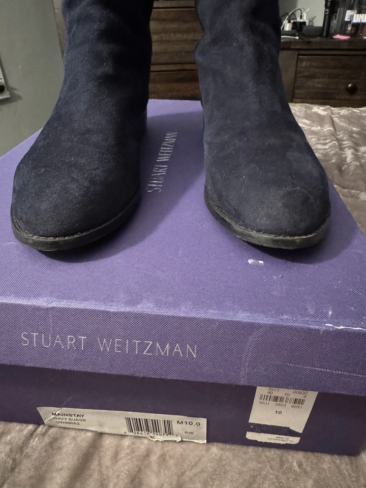 Bota por encima de la rodilla Stuart Weitzman Mainstay para mujer Talla 10M Ante azul marino Foto 4 de 4