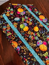 Handcrafted-Quilted Table Runner-HappyBirthday-Balloons, Multi-Colored,Turquoise