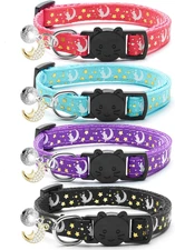 4 PCS Breakaway Cat Collars with Bell Moons Stars,Kitten Collar and Adjustable w