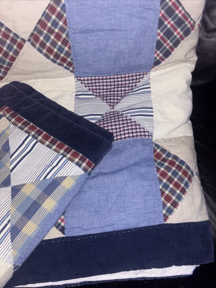 КРАСИВЫЙ СИНИЙ ДЖИНСОВОЙ ТКАНИ ТЕМНО-БЕЛЫЙ КРАСНЫЙ СЕРЫЙ КЛЕТКУ ПОЛОСКИ КАБИНЫ ЛОСКУТНОЕ ОДЕЯЛО КОМПЛЕКТ - Изображение 3 из 4