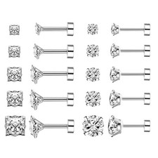 10 Pairs Stainless Steel Flat Back Stud Earrings Set for Women Hypoallergenic...