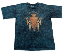 Vintage Arizona Native American Petroglyph T-Shirt Black Teal USA Size Large
