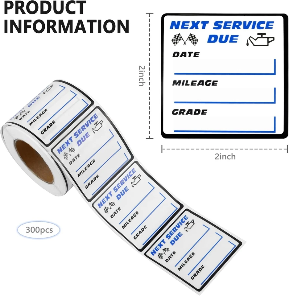 300 peças adesivos de troca de óleo de carro vinil removível 2x2 etiquetas de serviço próximo *NOVO* - Imagem 3 de 4