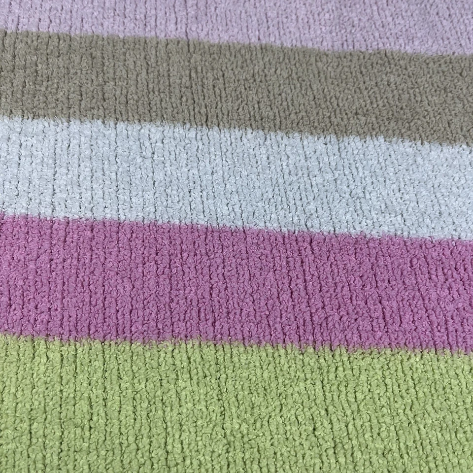 Difícil de encontrar Carters Chenille Bebé Manta Rayas Tostado Rosa Verde Blanco Y2K Suave Foto 2 de 4