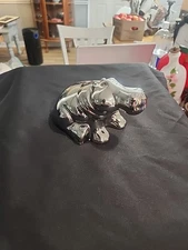 Jaru Vintage Ceramic Hippopotamus Sculpture Chrome Metallic Silver