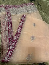Pakistani Organza Fancy Long Wide Duppatta Pink Color