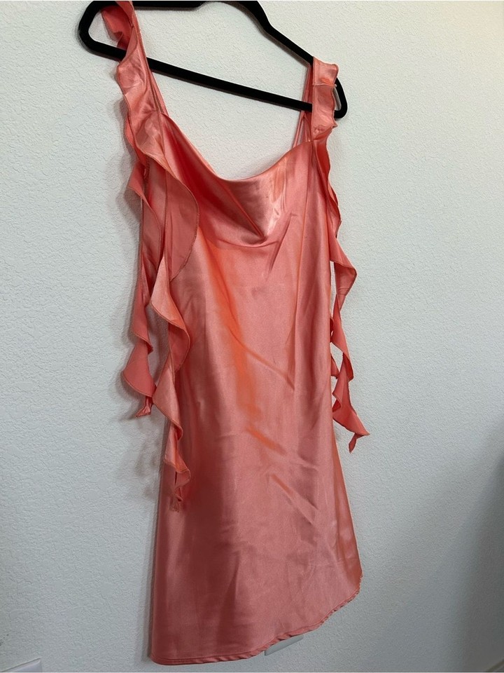Pink Ruffle Party Dress Thirty Thirty Coral Satin Ruffle Strap Mini Hoco Dress TikTok party ...