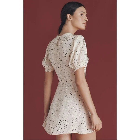 Reformation Size 10 Kaylia Puff-Sleeve Mini Dress Black & Ivory Polka Dot - Image 2 of 4