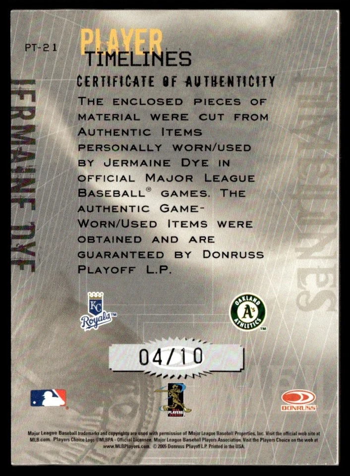 2005 Donruss Throwback Threads 播放器 时间线 签名材料 Prime — 第 2/2 张图片