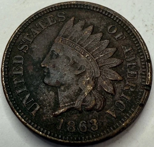 1863 AU Details Corroded Indian Head Cent Exact Coin Imaged #IND845