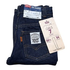 Vintage 80's Levi's 705 Girls Super Straight Leg Jeans 24x32 14 Dark Wash NOS