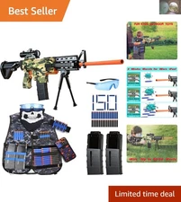 Realistic Automatic Sniper Rifle for Kids, Tactical Vest & 150 Soft Bullets