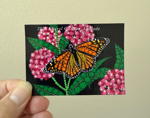 ACEO Original Pointillism Dot Painting Monarch Butterfly by Cheryl Andrade