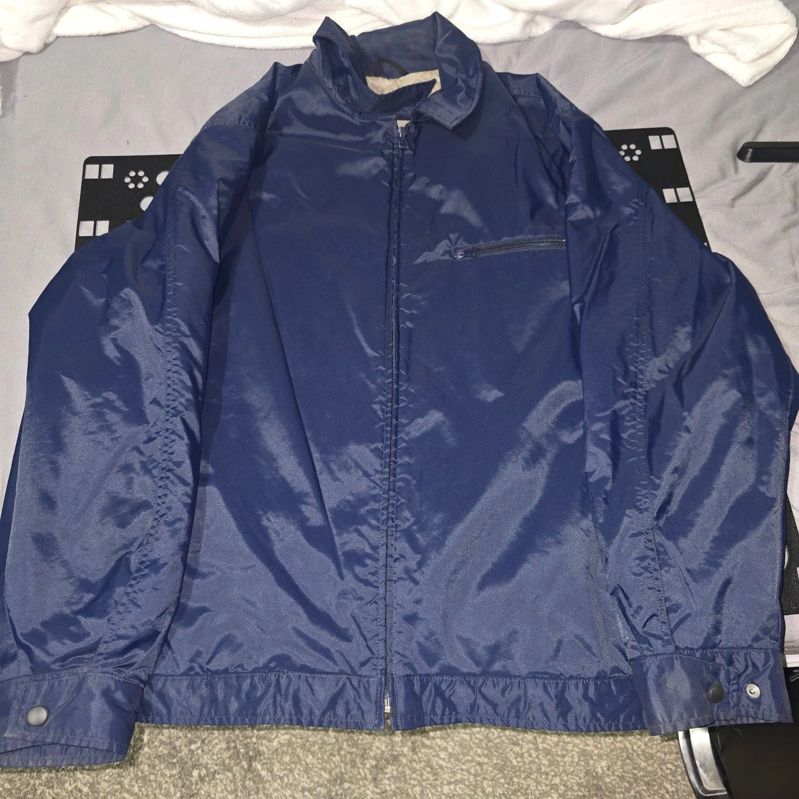 Vintage Nike Navy Blue Full Zip Windbreaker Jacket Quilted Lining Men's Large