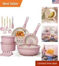 Non Stick Ceramic Cookware Set Pots and Pans 21pcs Detachable Handles Oven Safe