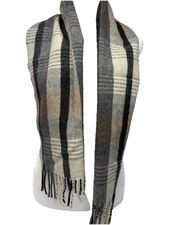 Vintage ELLIOT GANT HANDCRAFT INC.100% Wool Plaid Scarf Western Germany 11x49