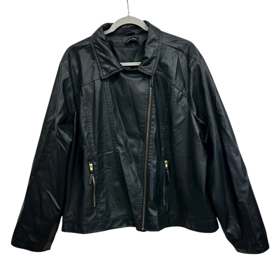 New Look Jacket Womens 2XL Black Faux Leather Moto Biker Zip Quilted Lined - Image 2 of 4