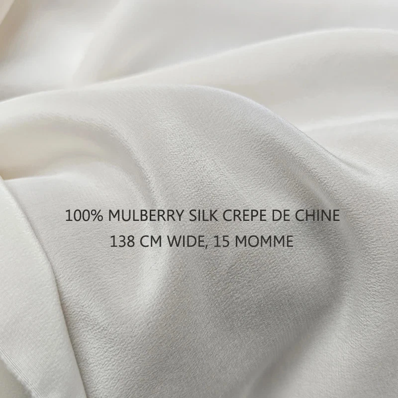 55'' Wide 15 momme Crepe Silk Fabric CDC Cream Beige Nature Silk Crepe De Chine - Image 2 of 4