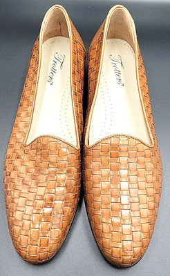 Trotters Women s Woven Brown Leather Basket Weave Slip on Flat Shoes 8.5 SS