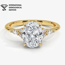 Lab Grown Oval Diamond Engagement Ring 14k Yellow Gold UK Made IGI 2Ct D/VS