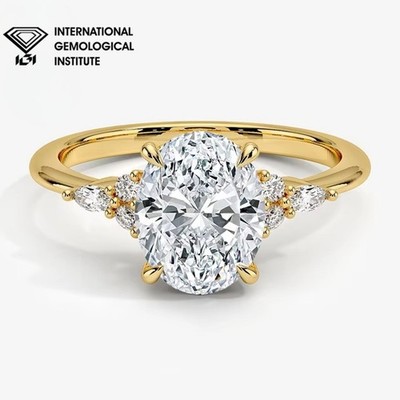 Lab gezüchteter ovaler Diamant-Verlobungsring 14 Karat Gelbgold hergestellt in Großbritannien IGI 2 kt D/VS