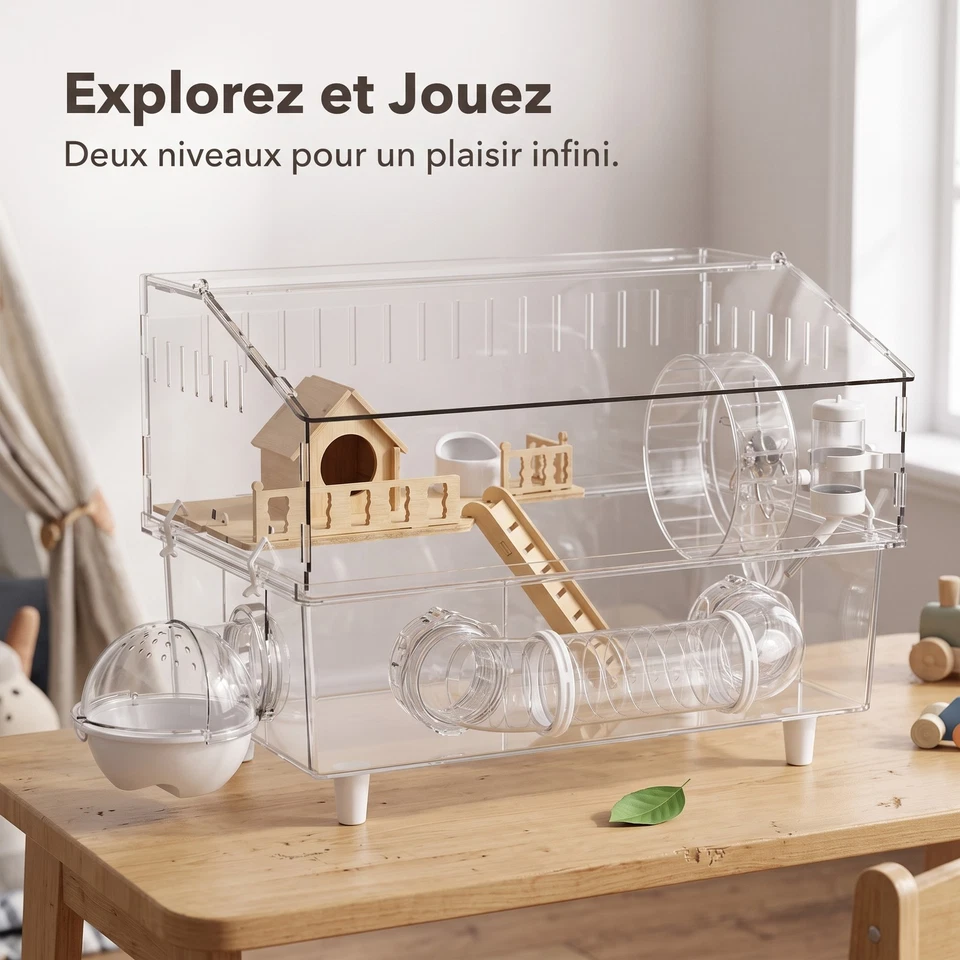 Cage Rongeur Transparente 2 Niveaux pour Hamster et Hamster Russe, hamster cage - Photo 1/4