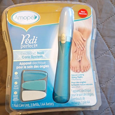 Amope Pedi Perfect Electronic Nail File Battery Powered w/ Refills Blue/White