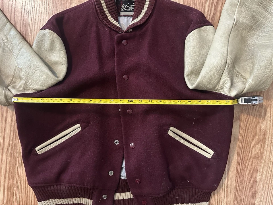 Chaqueta Letterman Vintage Granate y Blanco Lana y Cuero Foto 2 de 4