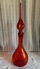 BLENKO Tangerine Amberina Crackle Glass Decanter Flame Tip Stopper 17 in