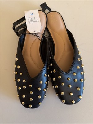 Time & Tru Women size 11 Foam Padded Black Studded Mule Slides Office Preppy NWT