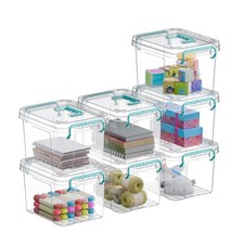 7 Pack Small Storage Bins Plastic Storage Container Stackable Box with Lids,w...