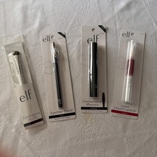 E. L. F. Elf Makeup Set Pinsel, Eyeliner, Mascara schwarz, flüssiger Lippenstift Kirsche