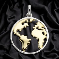 AnhäNger Weltkarte 925 Sterling Silber Bicolor Vergoldet