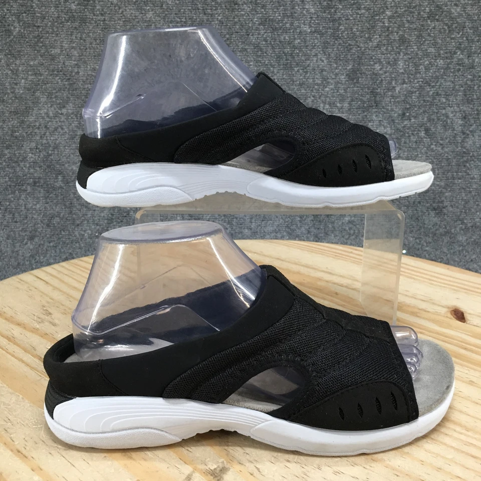 Easy Spirit Sandals Womens 7.5 M Traciee2 Slide Black Slip On Casual Peep Toe - Image 2 of 4