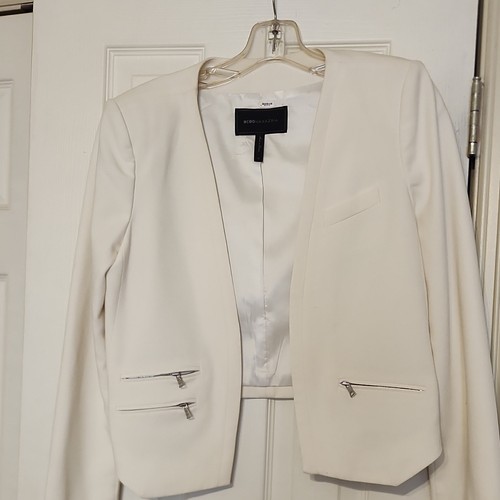 BCBGMAXAZRIA Women's White Blazer Suit Jacket S Zipper Pockets Notch Lapel - Picture 3 of 3
