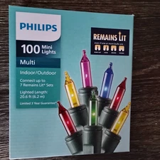 Philips 100 multi  Mini Color Light Set Green Wire Indoor/Outdoor remains lit