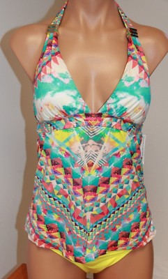NWT Bar III Swimsuit Bikini Tankini 2pc Set Sz L Halter Skylar Pineapple Bottom