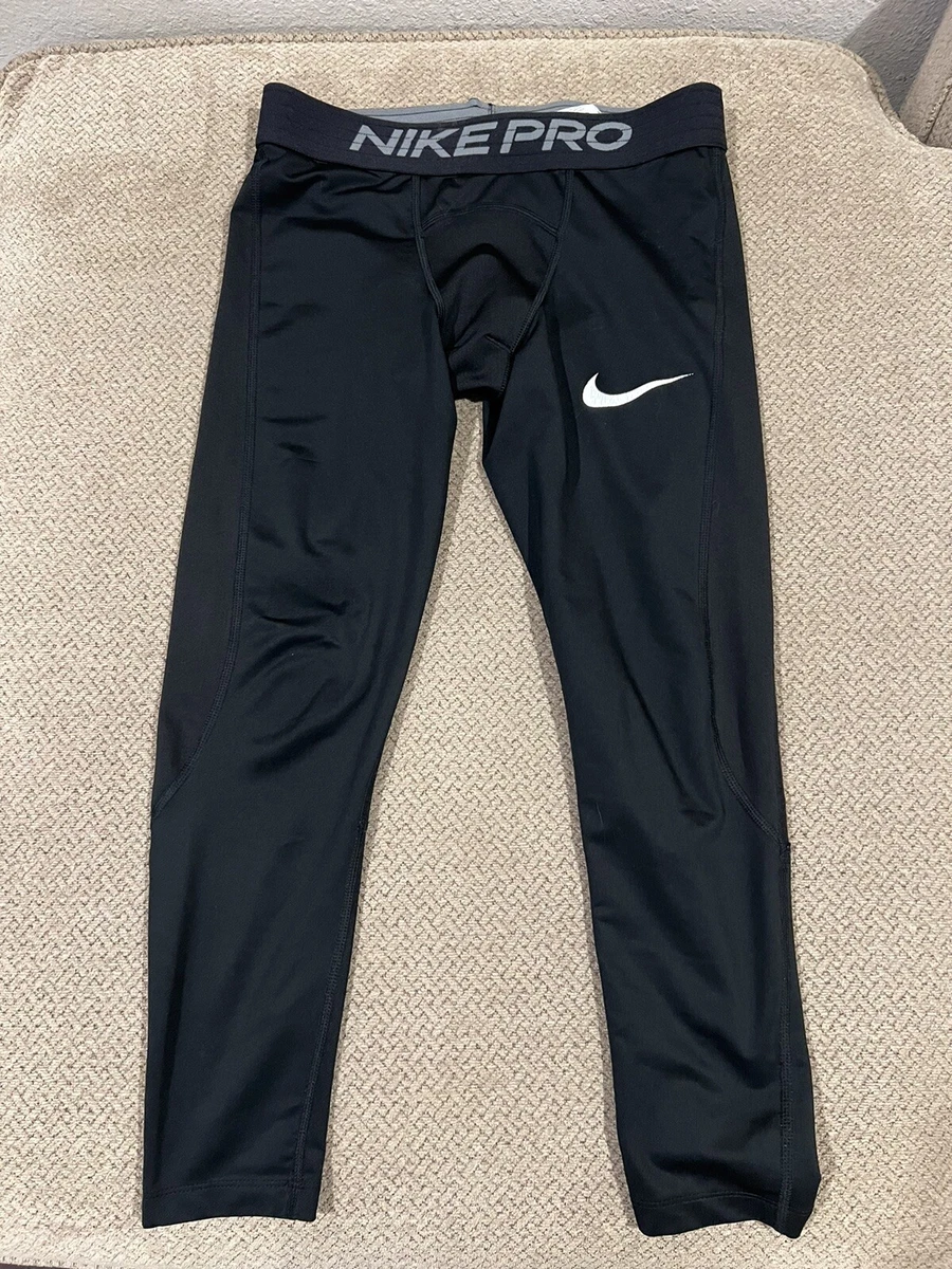 Mens NIKE PRO jock Black spandex TIGHTS 3/4 Compression Pants medium