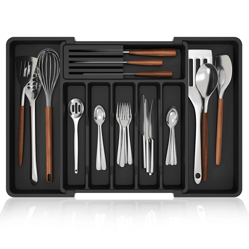 Expandable Plastic Cutlery Tray Kitchen Organiser Drawer Insert Storage Rack - Image 2 of 4