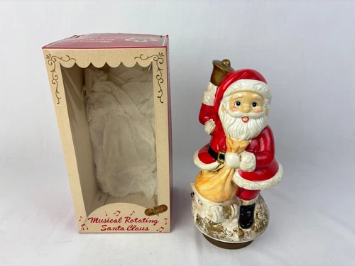 VTG Star Musical Rotating Santa Claus Figurine Jingle Bells 9" Japan w/ Box
