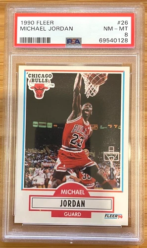 1990-91 Fleer Michael Jordan Basketball Card #26 Chicago Bulls PSA 8 NM-MT