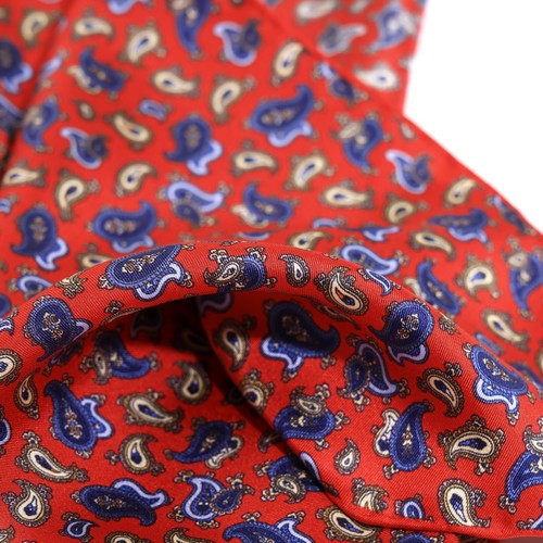Men's 100%Silk Twill Pocket Square RED Little Paisley Hand Rolled 21" 53cm - Picture 4 of 6
