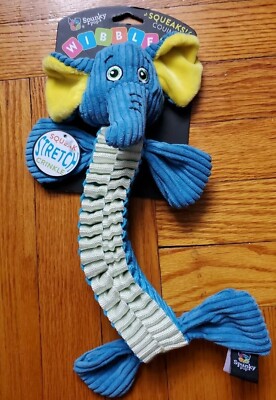 Spunky Pup 10'' Elephant Dog Toy Squeaky, Stretch, Crinkle Blue/Yellow New