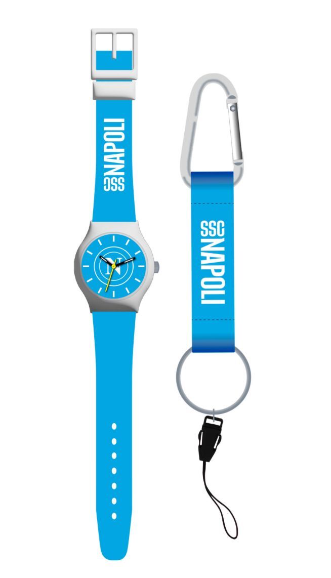 Kit orologio da polso celeste e portachiave ssc napoli