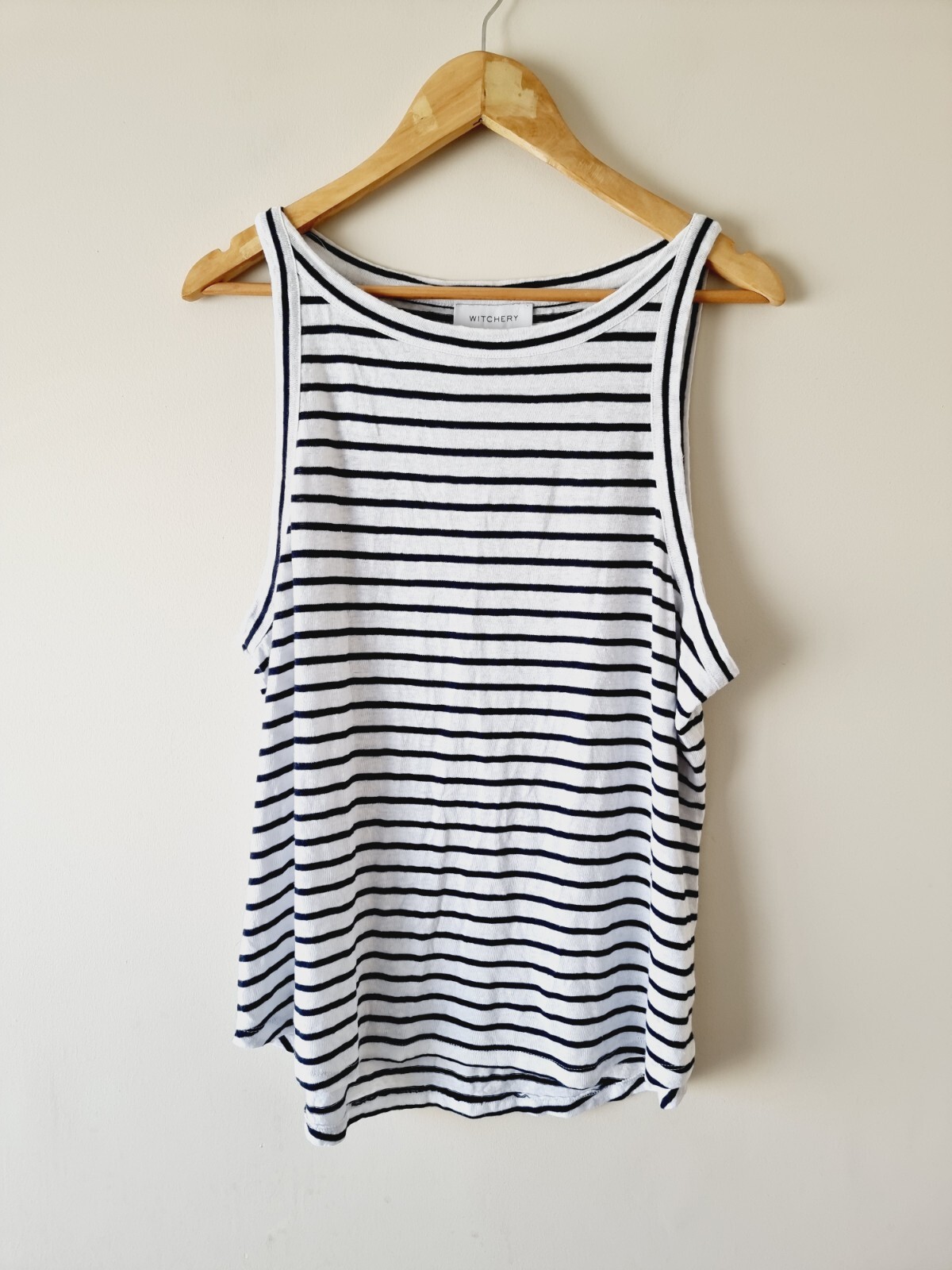 WITCHERY Striped Linen Blend Sleeveless Tank Top SIZE… Gem