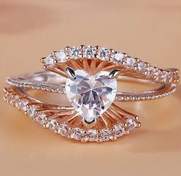 2.00 Ct Heart & Round Cut Simulated Diamond Engagement Ring Two Tone Gold Plated - Image 3 of 4