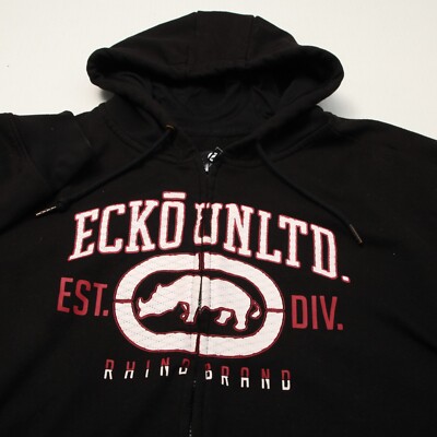 Ecko Unltd Hoodie Mens Extra Large Black Rigid Rhino Full Zip Pockets