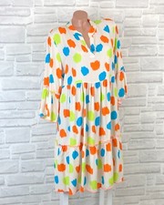 Italy Kleid Hängerchen Tunika V-Neck Volant Print 38 40 42 Beige T732