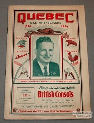 1933-34 Quebec Beavers Program VS Boston Cubs McCabe